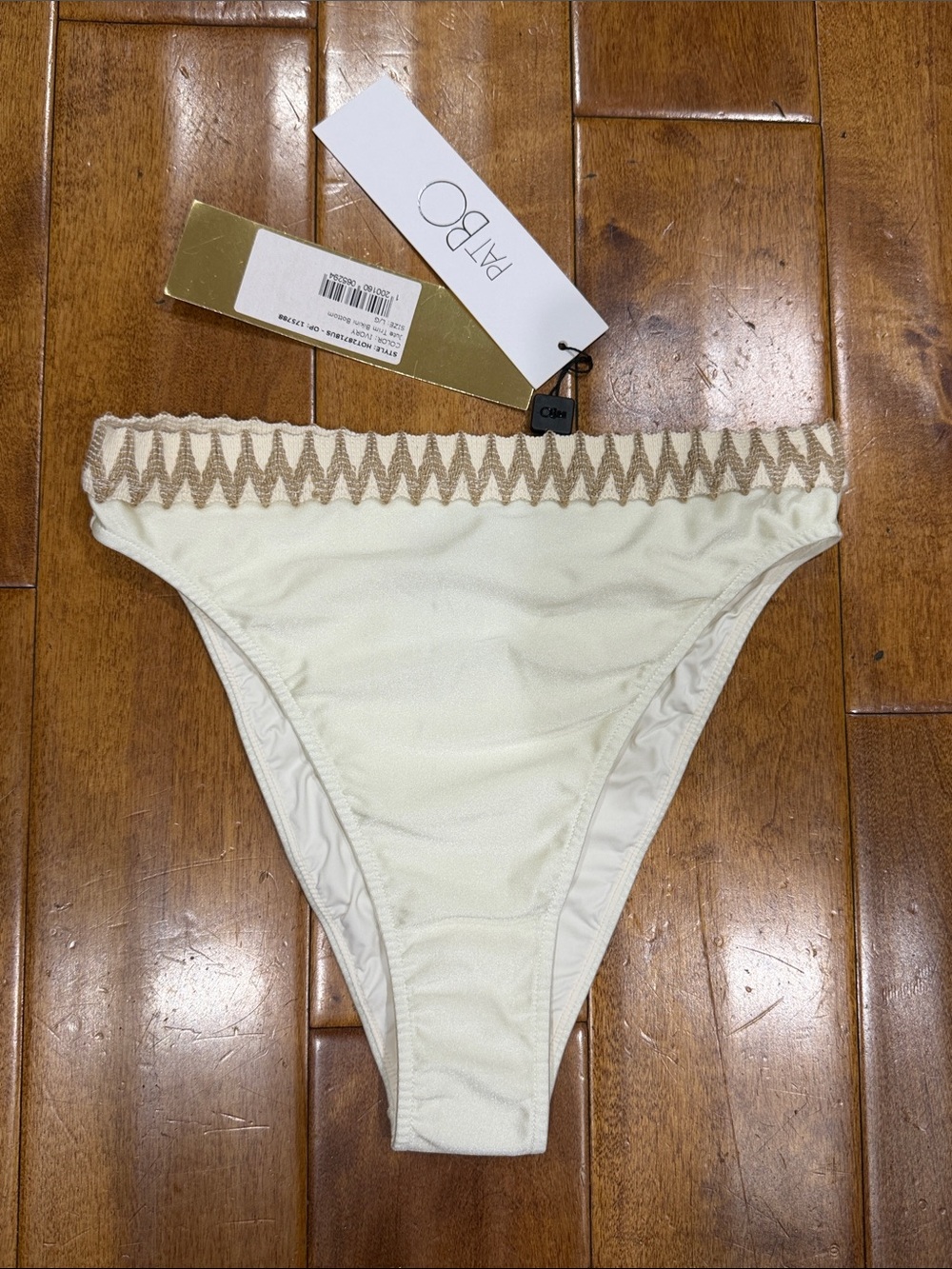 patBO WOMENS Cream Swim Bottom with Neutral Zigzag Waistband size L NWT